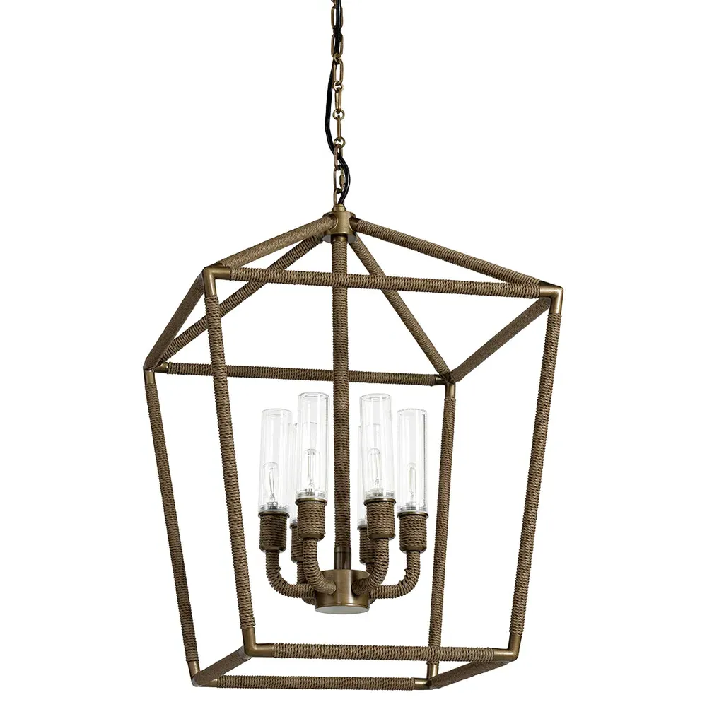Hollister Large Outdoor Lantern Chandelier - Brown, Rattan