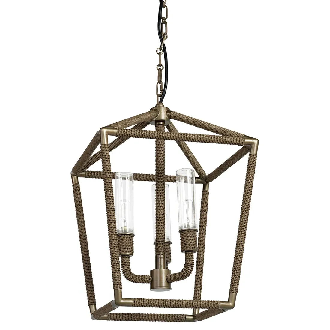 Hollister Small Outdoor Lantern Chandelier - Brown, Rattan image