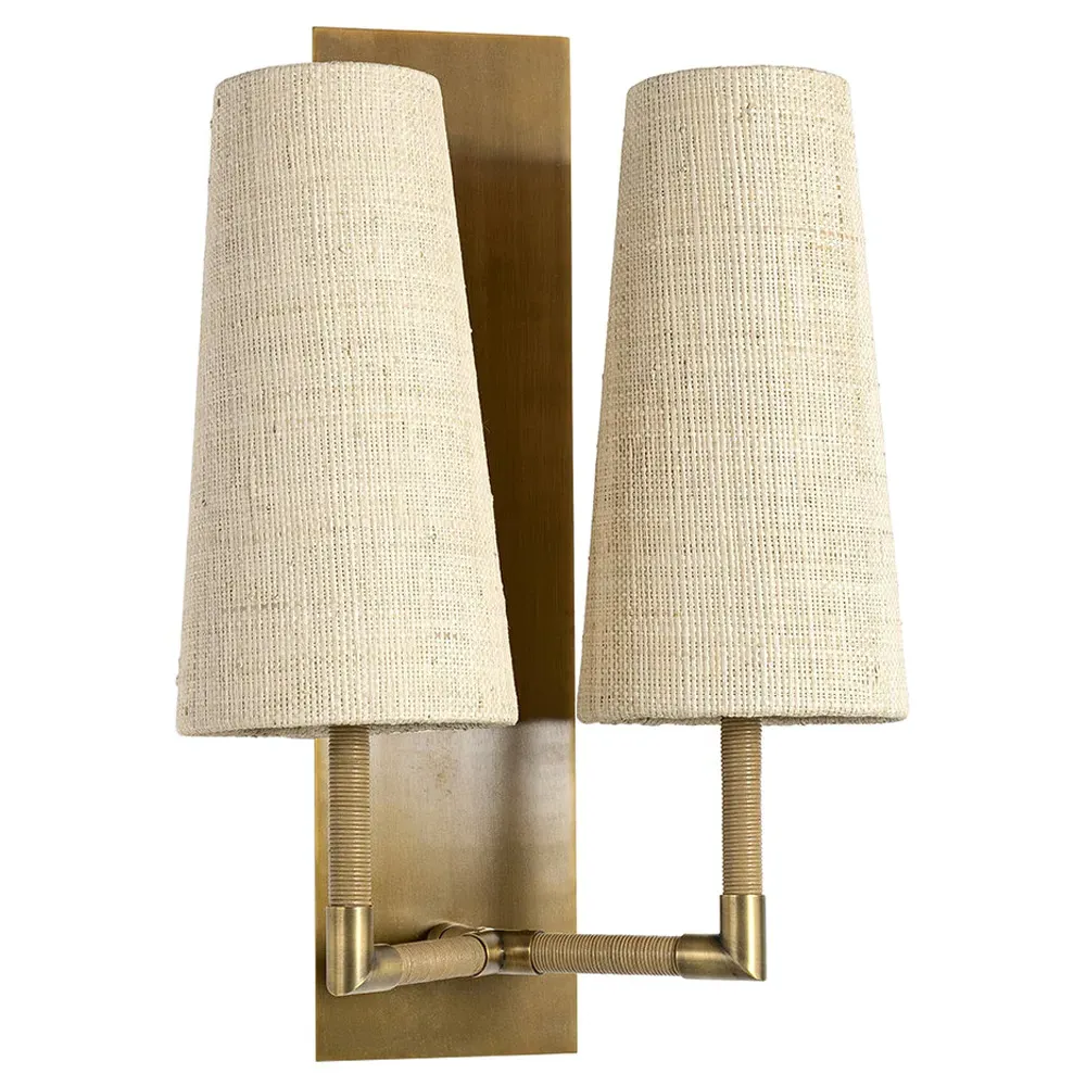 Irving Double Wall Sconce - Beige, Raffia
