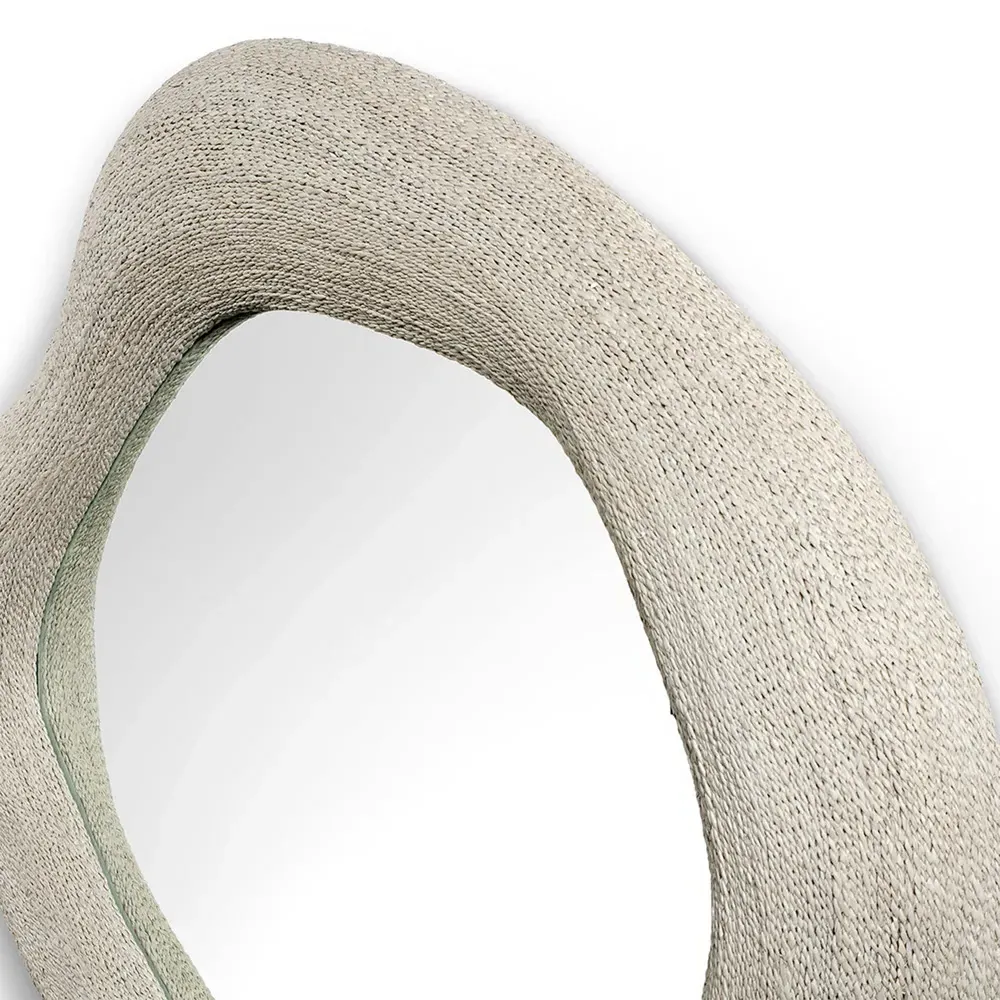 Jaden Large Round Wall Mirror - White, Lampakanai Rope