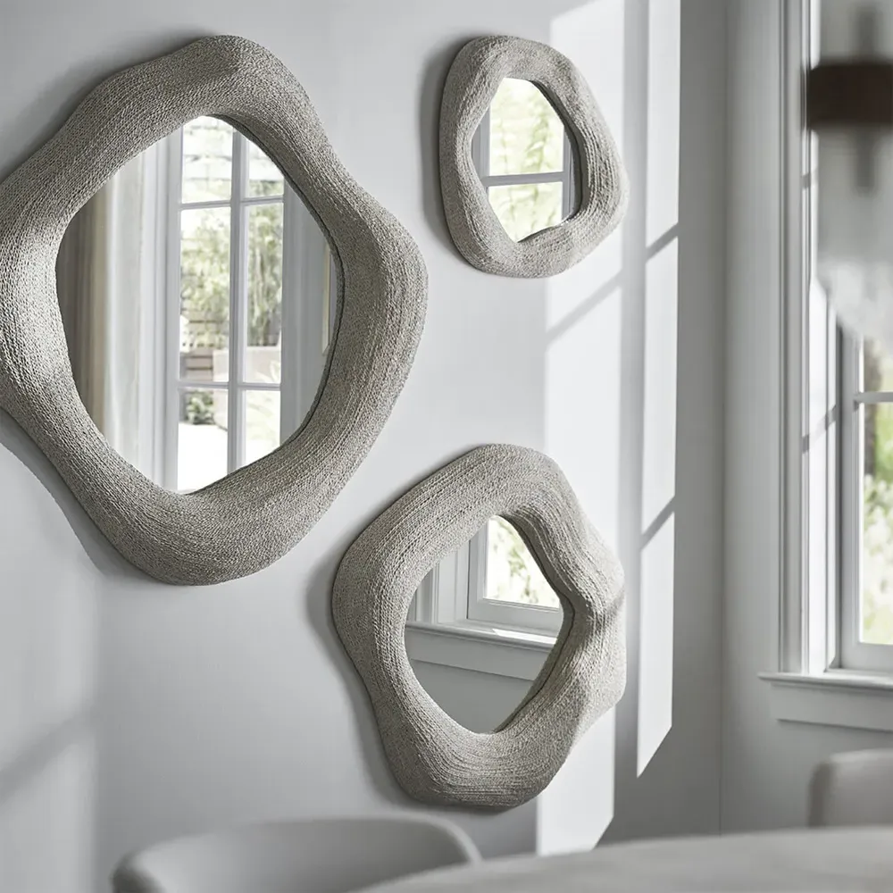 Jaden Large Round Wall Mirror - White, Lampakanai Rope