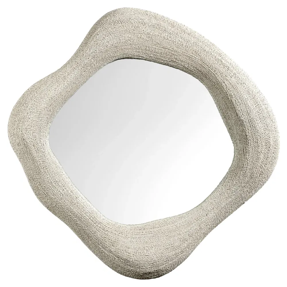 Jaden Large Round Wall Mirror - White, Lampakanai Rope