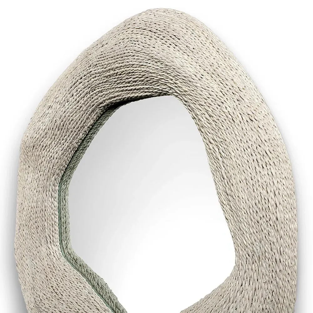 Jaden Small Round Wall Mirror - White, Lampakanai Rope