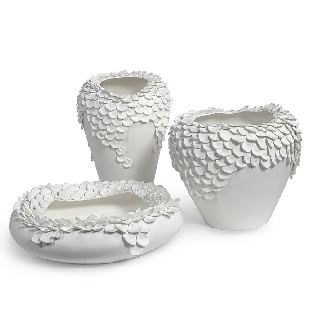 Jasmine Wide Decorative Vase - White, Bone China