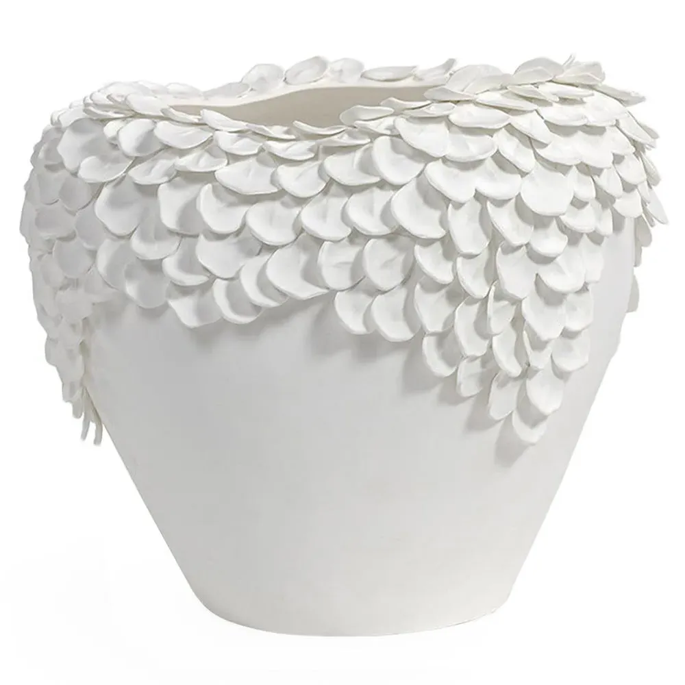 Jasmine Wide Decorative Vase - White, Bone China