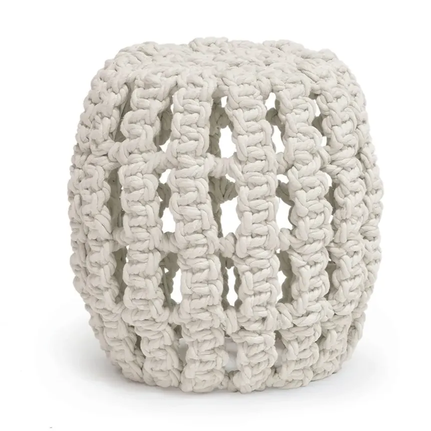 Kathryn Handwoven Cotton Covered Stool - White image