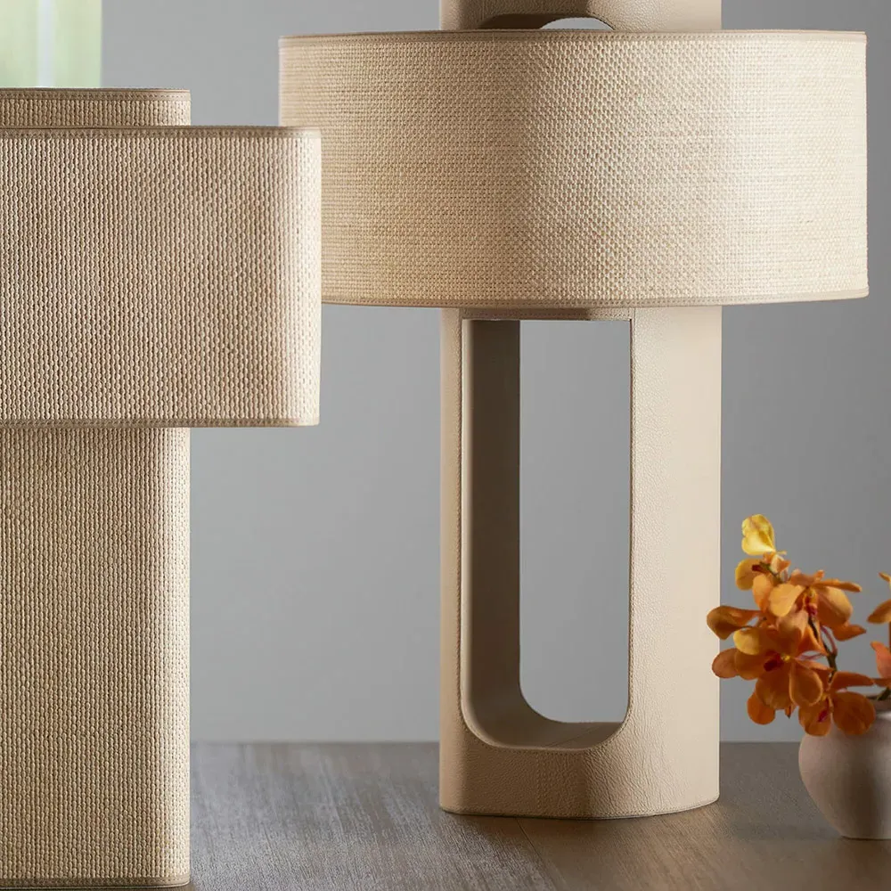 Katya Table Lamp with Raffia Shade - Natural, Wood