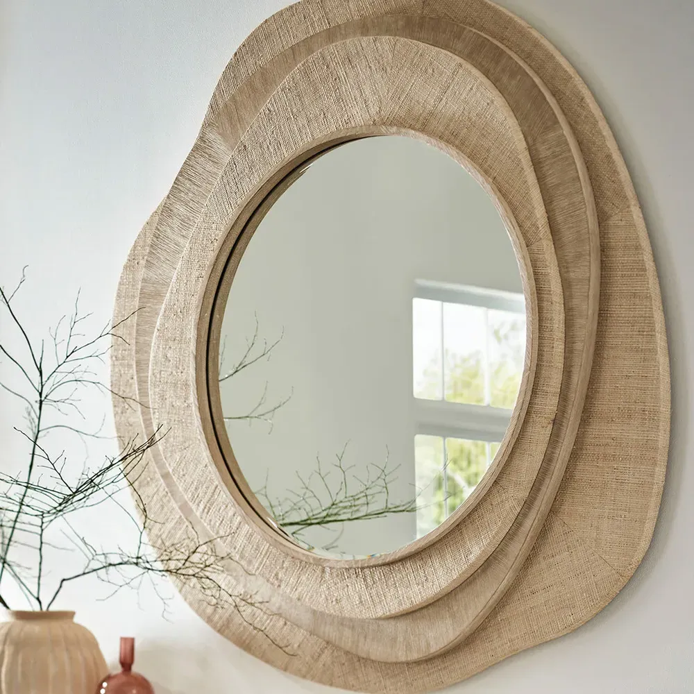 Larissa Round Wall Mirror - Natural, Raffia