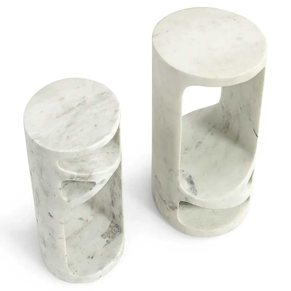 Lena Large Round Accent Table - White, Marble