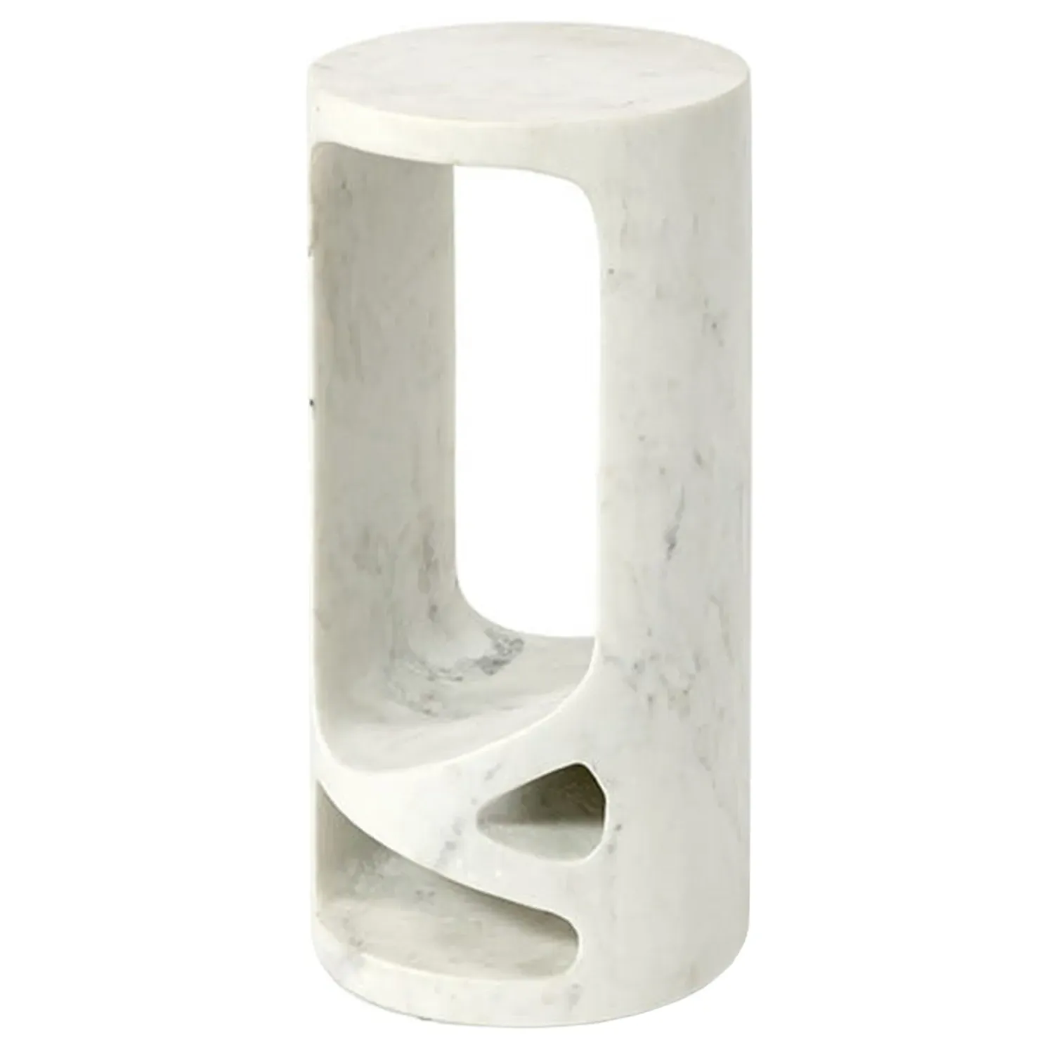 Lena Large Round Accent Table - White, Marble