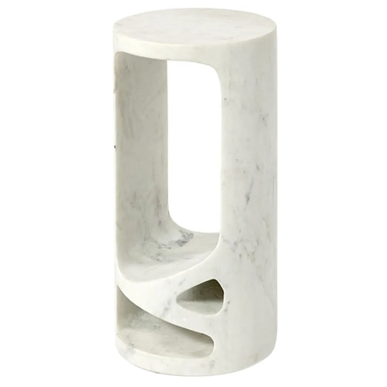 Lena Small Round Accent Table - White, Marble image