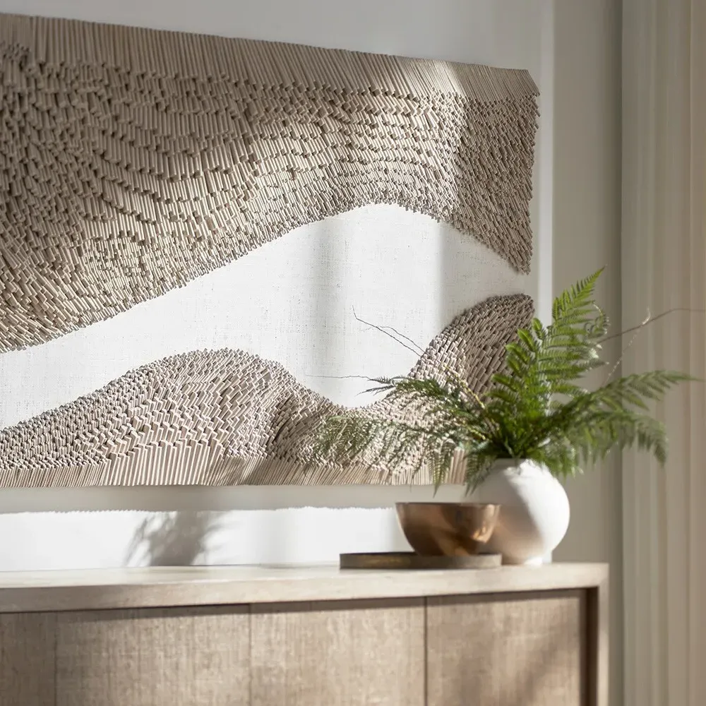 Lisbon Wave Rattan Wall Art - Light Taupe