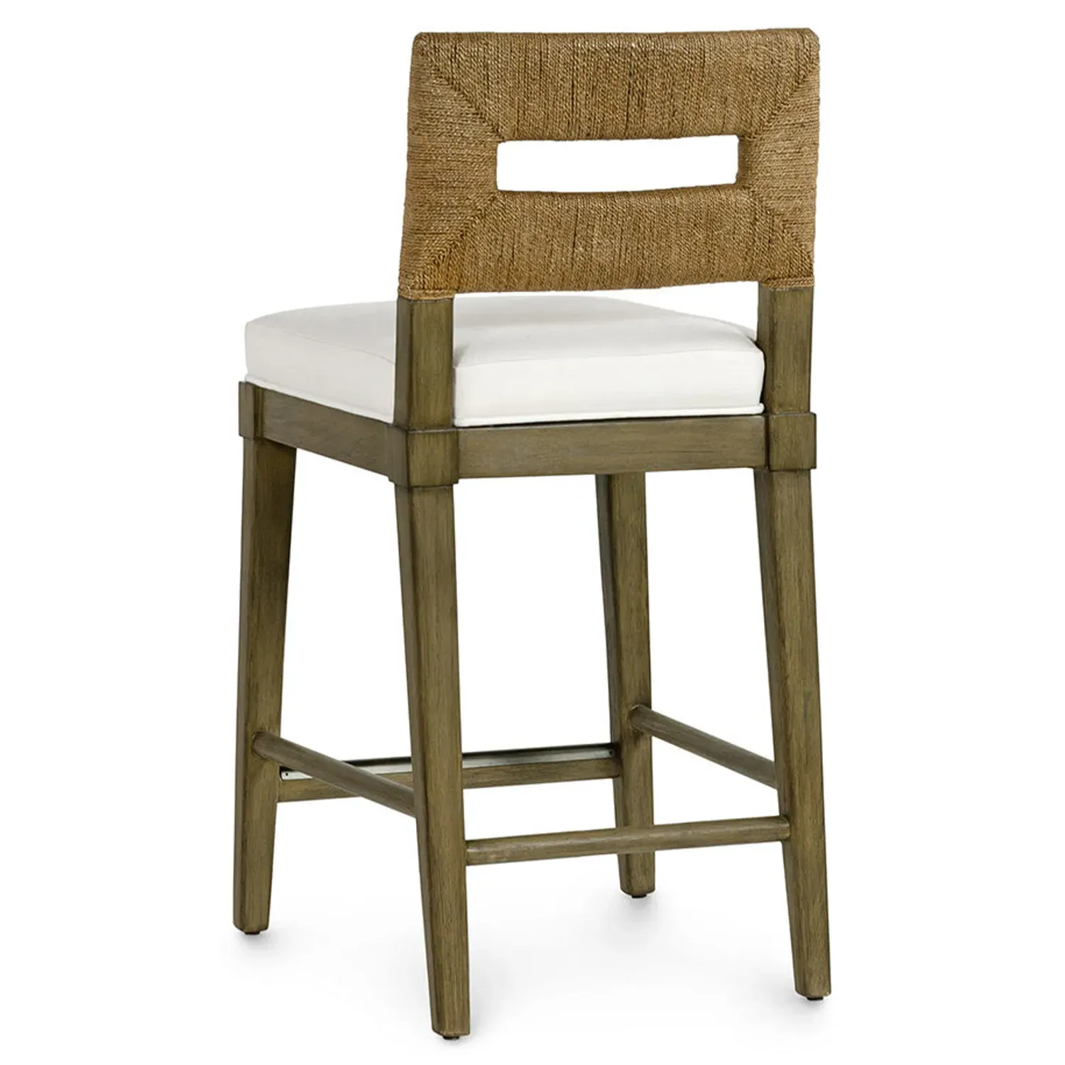 Logan Counter Stool with Woven Jute Back - White, Hardwood