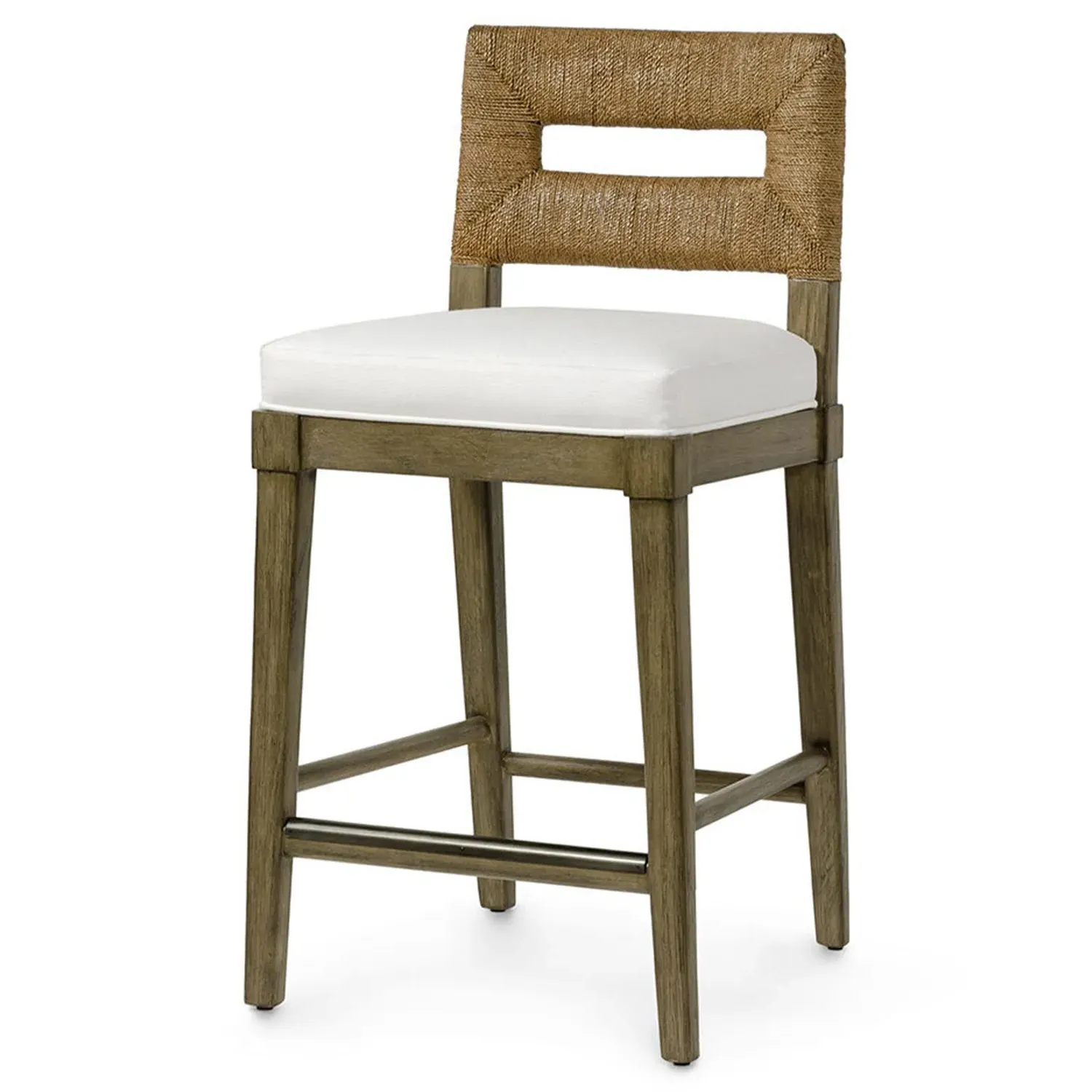 Logan Counter Stool with Woven Jute Back - White, Hardwood