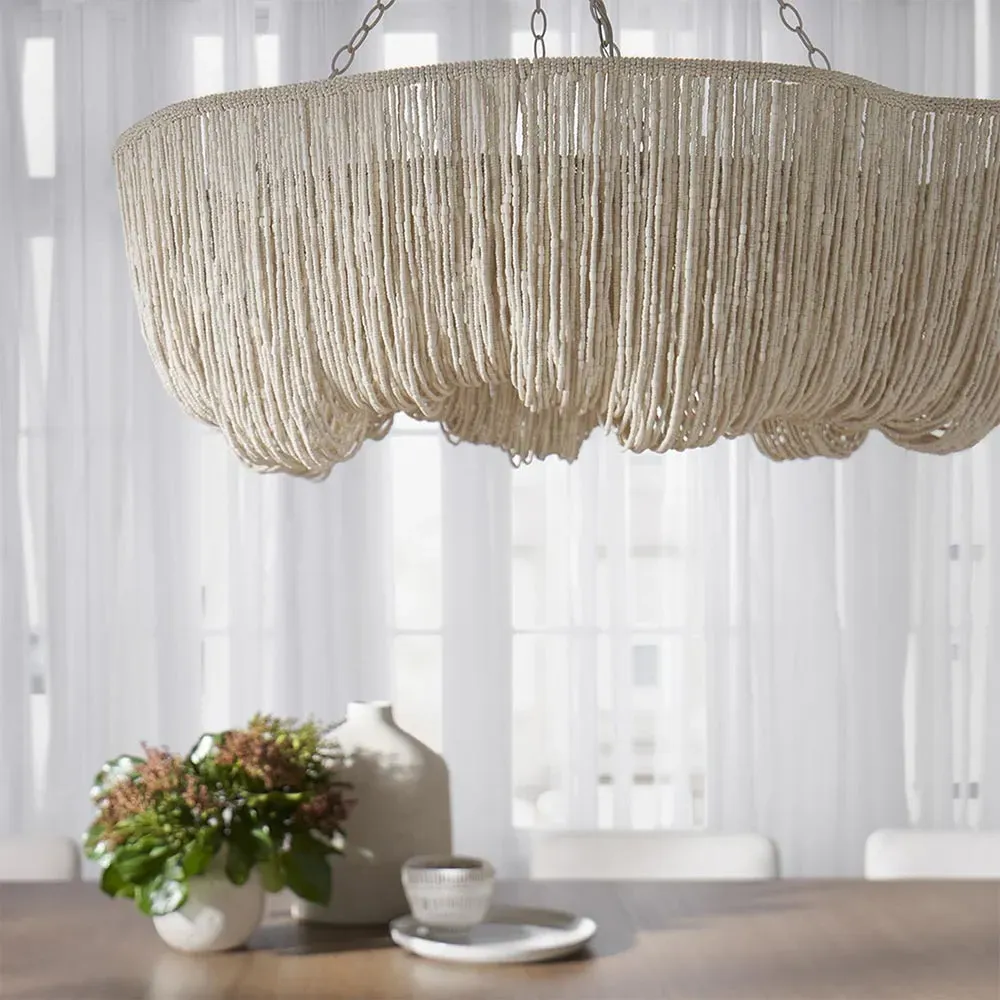 Lola Coco Bead Chandelier with Metal Frame - Off White