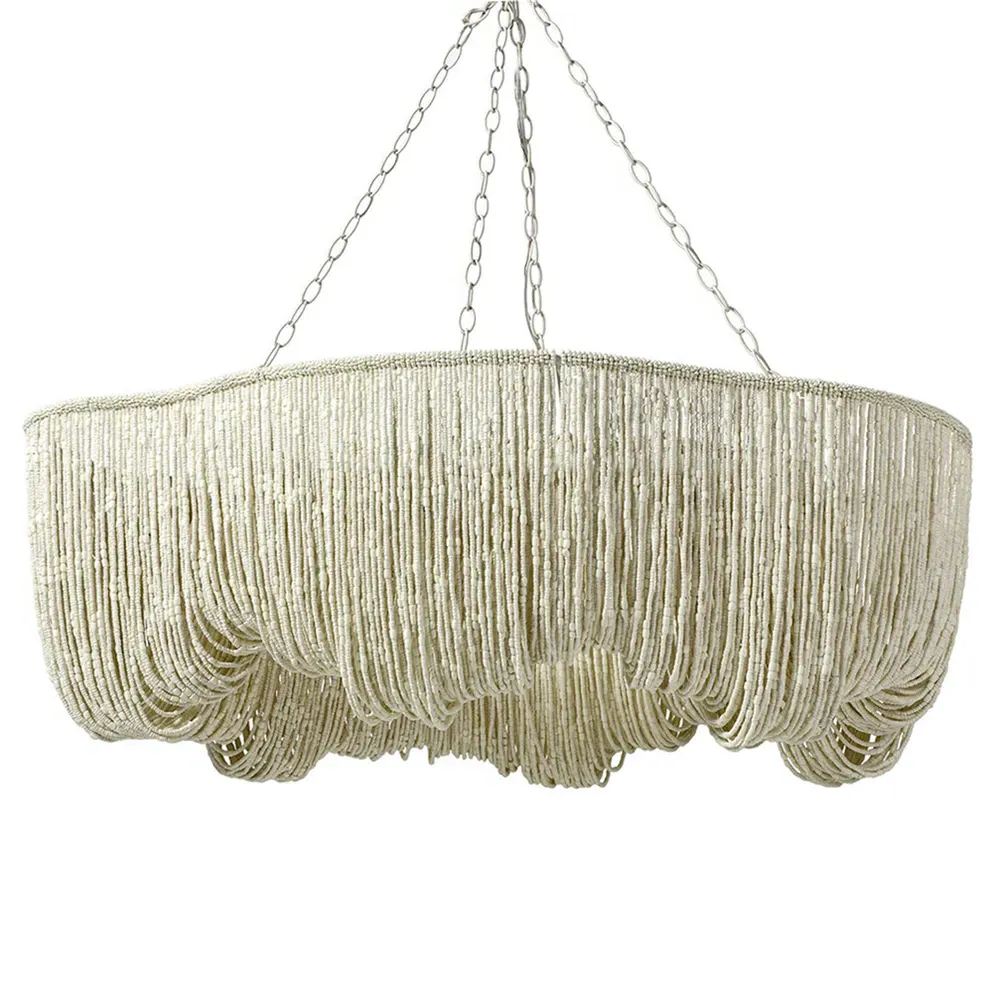 Lola Coco Bead Chandelier with Metal Frame - Off White