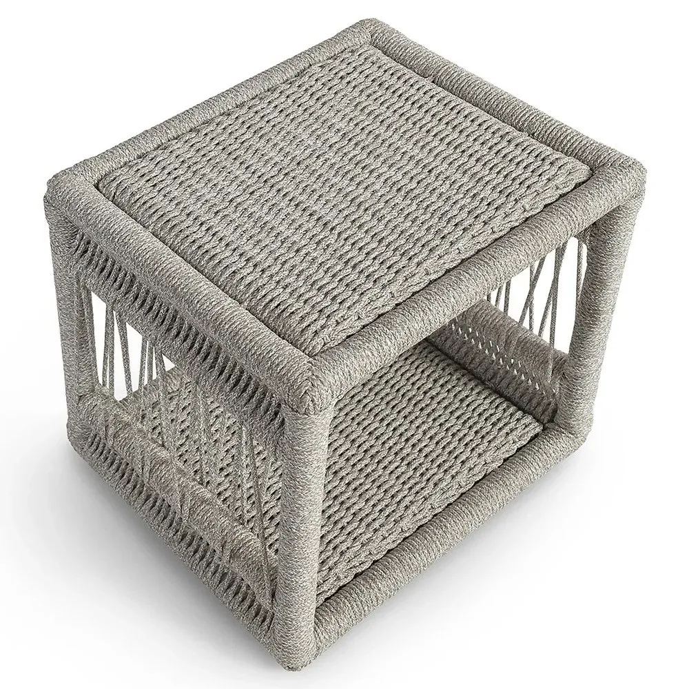 Mara Square Side Table - Grey, Rope