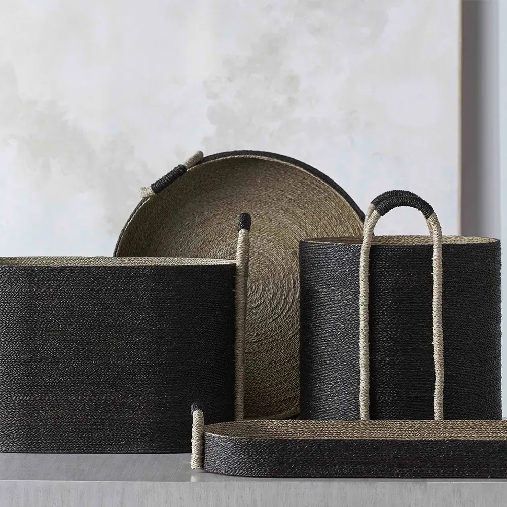 Mckinley Oval Decorative Basket - Black, Seagrass