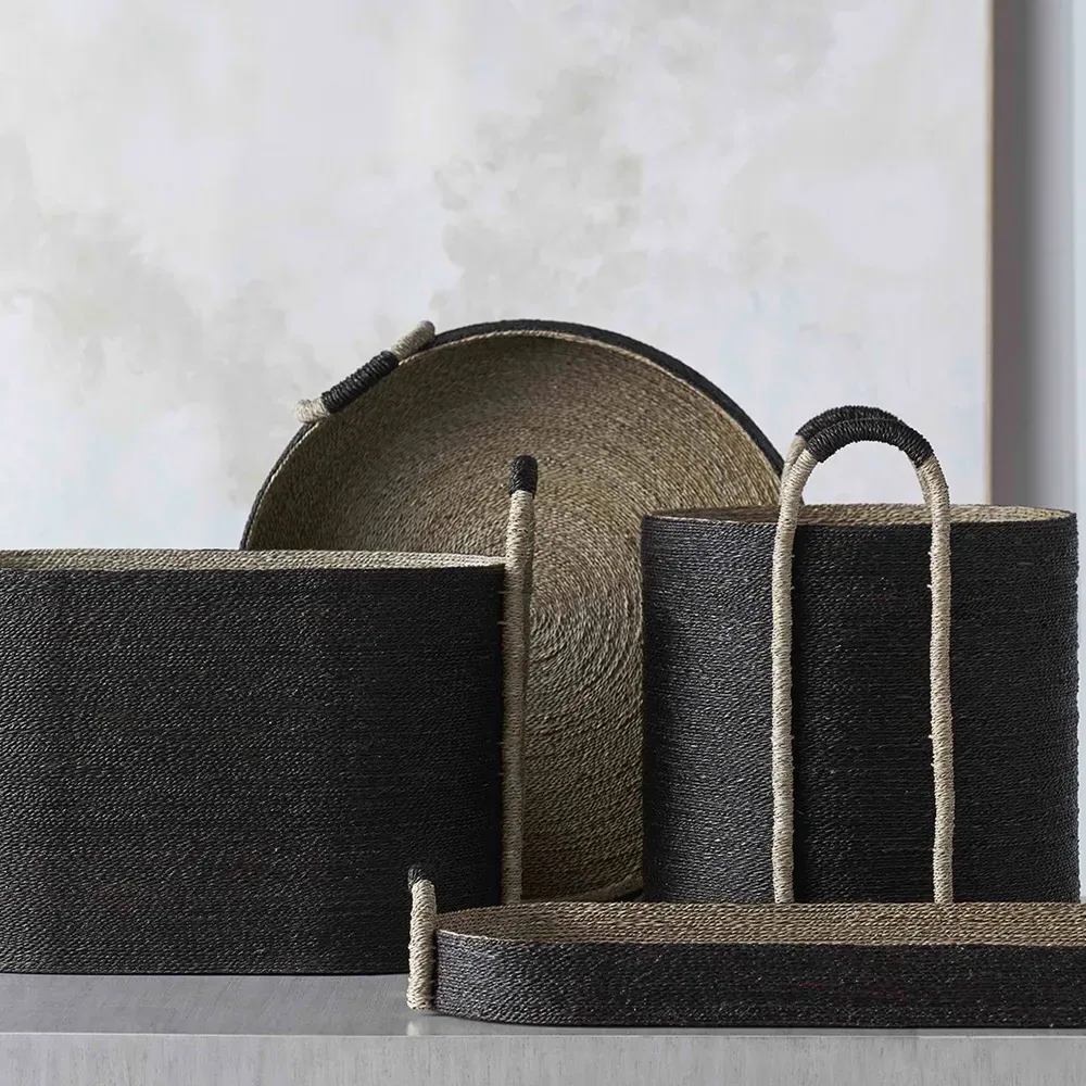 Mckinley Round Decorative Basket - Black, Seagrass