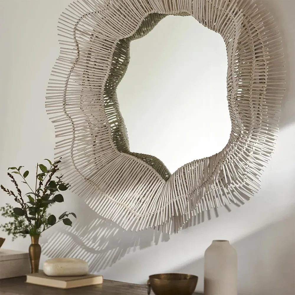 Miramar Rattan Wall Mirror - Chalk White