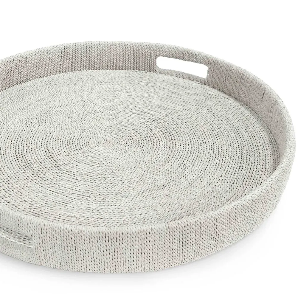 Monarch Large Round Tray - White Sand, Seagrass Rope