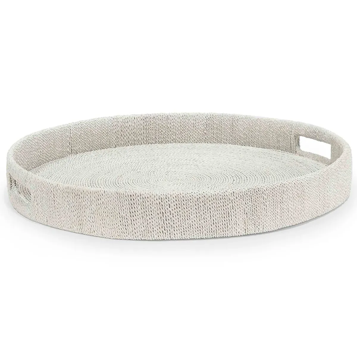 Monarch Large Round Tray - White Sand, Seagrass Rope