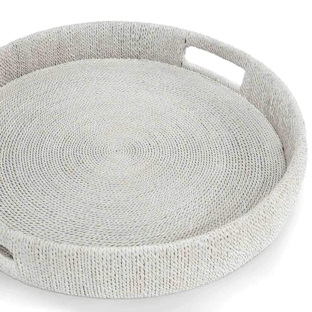 Monarch Small Round Tray - White Sand, Seagrass Rope