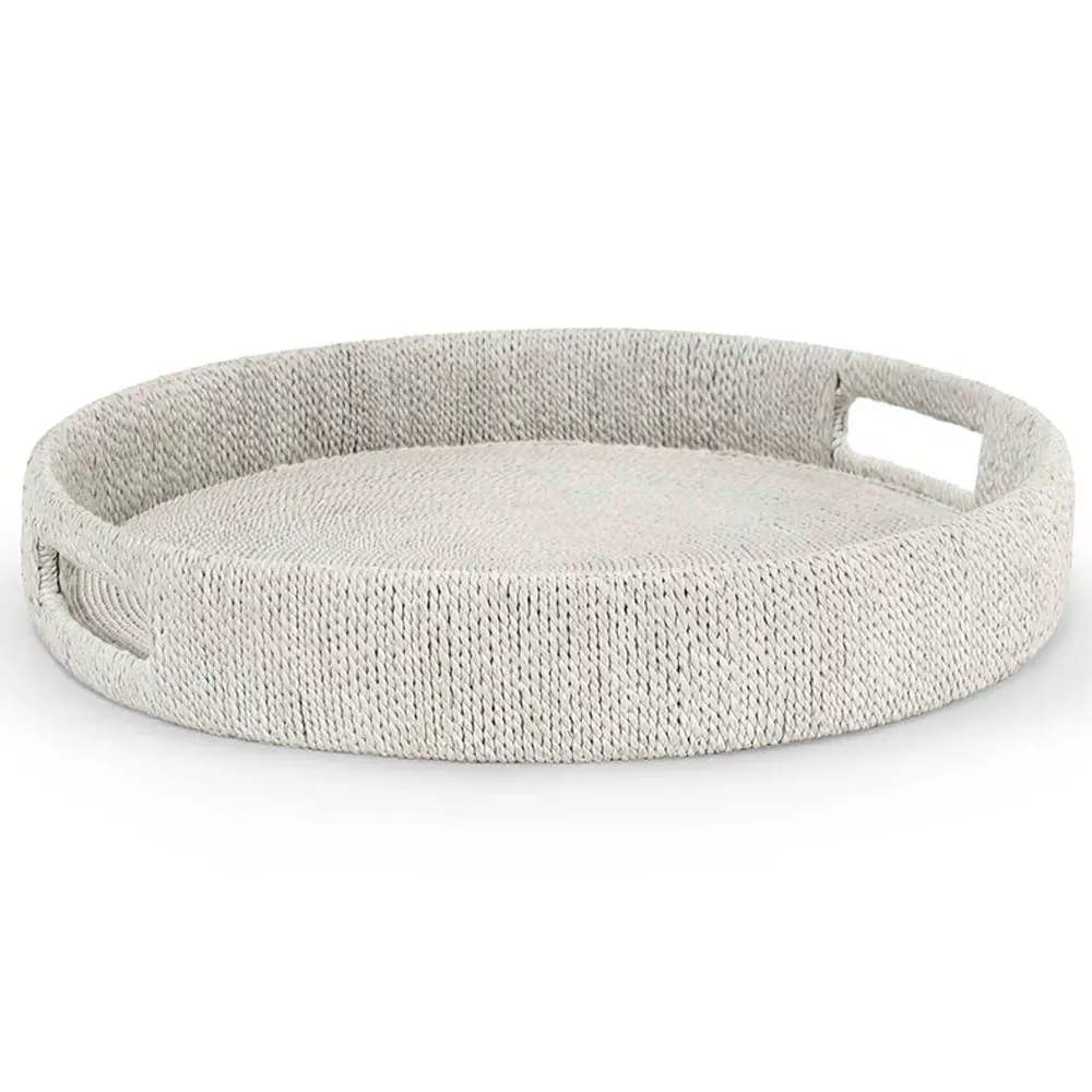 Monarch Small Round Tray - White Sand, Seagrass Rope