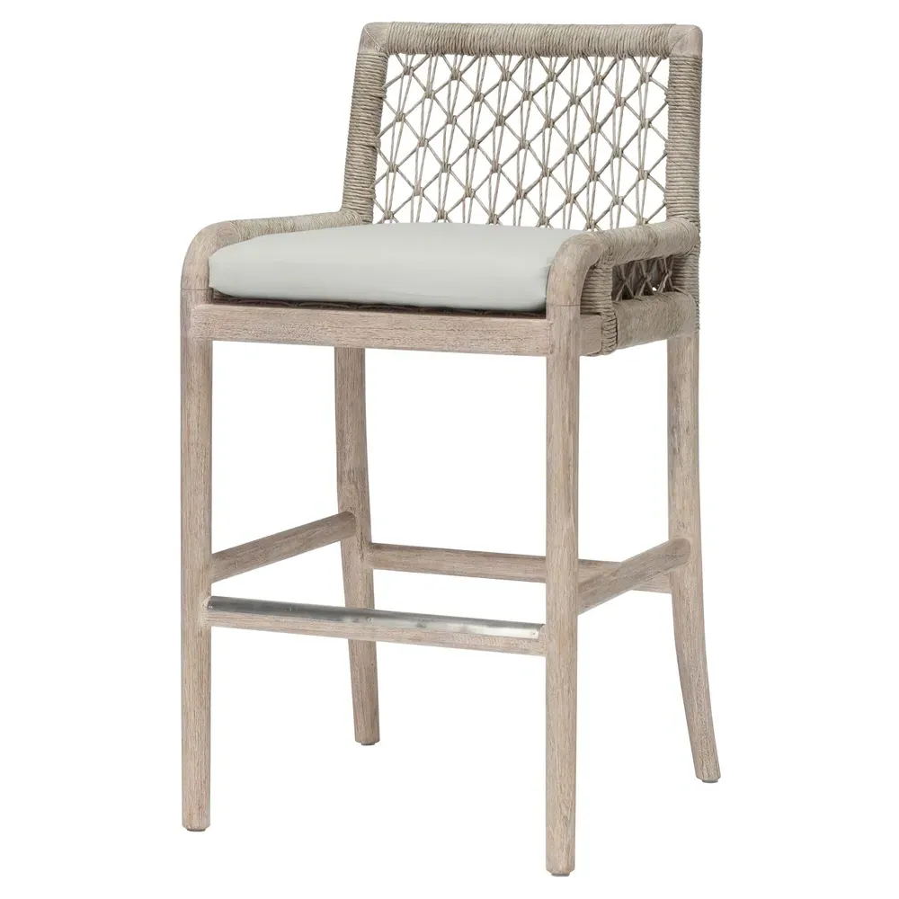 Montecito Outdoor Bar Stool - White, Teak