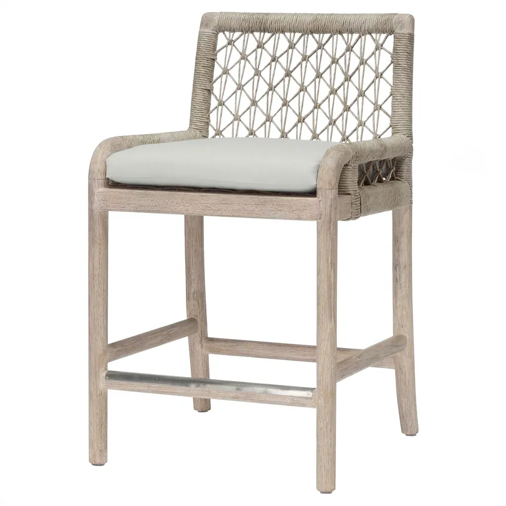 Montecito Outdoor Counter Stool - White, Teak
