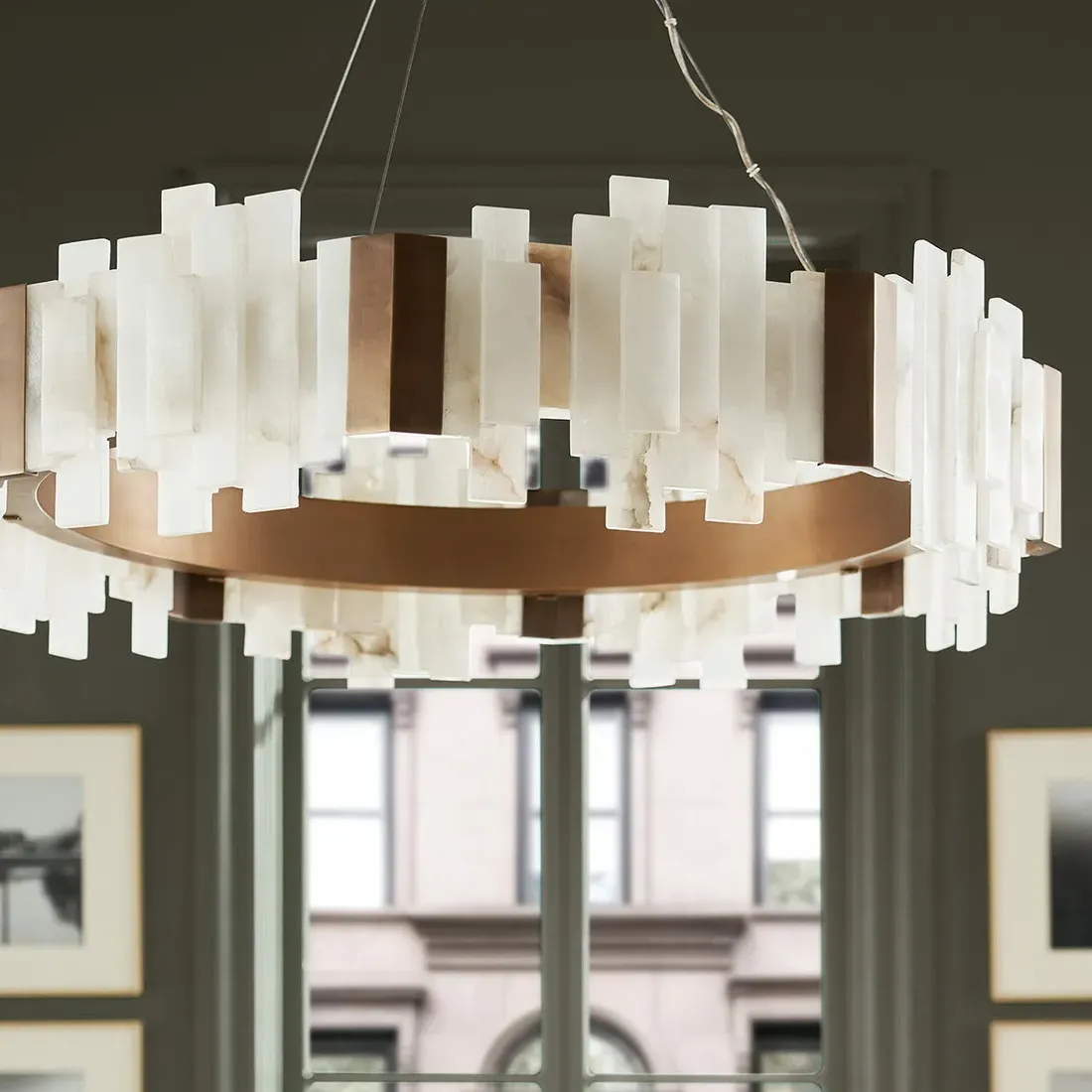 Montrose Chandelier - White Alabaster, Antique Brass