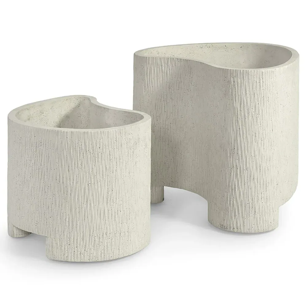Nadia Large Planter - Aged White, Stone Composite
