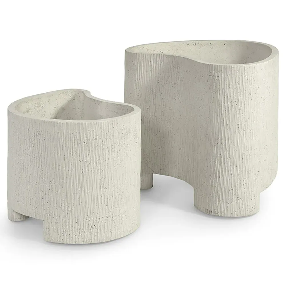 Nadia Small Planter - Aged White, Stone Composite