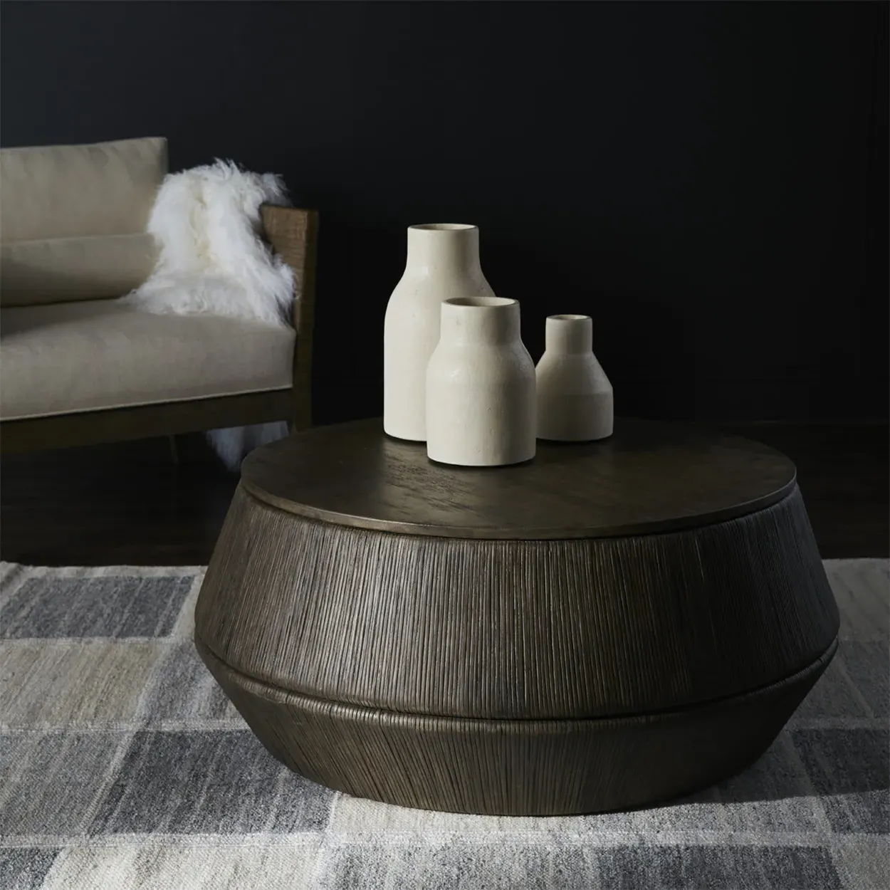 Nova Cylinder Crushed Limestone Urn Set - White