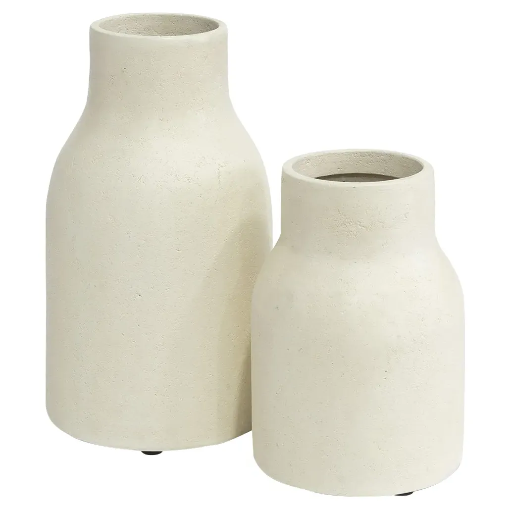 Nova Cylinder Crushed Limestone Urn Set - White