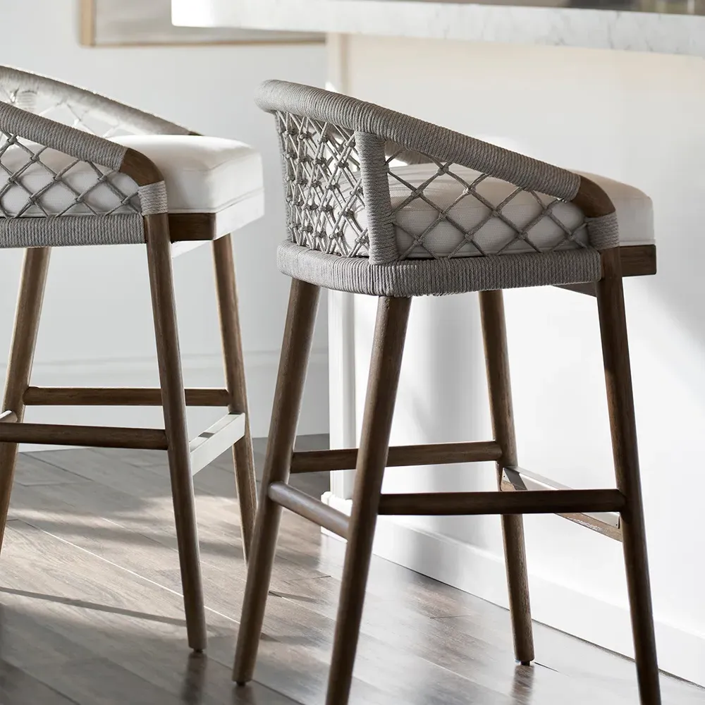 Otis Woven Rope Bar Stool - White, Hardwood