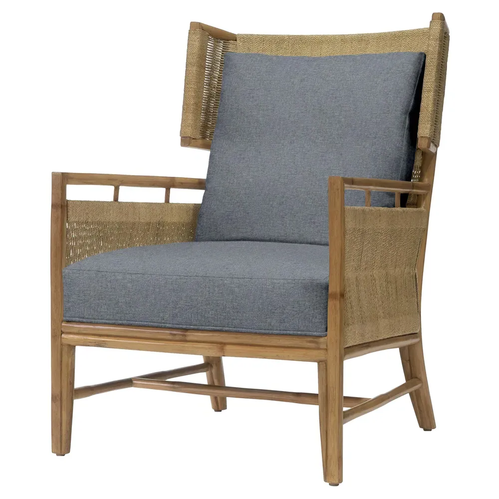Owen Wing Chair - Blue, Rattan