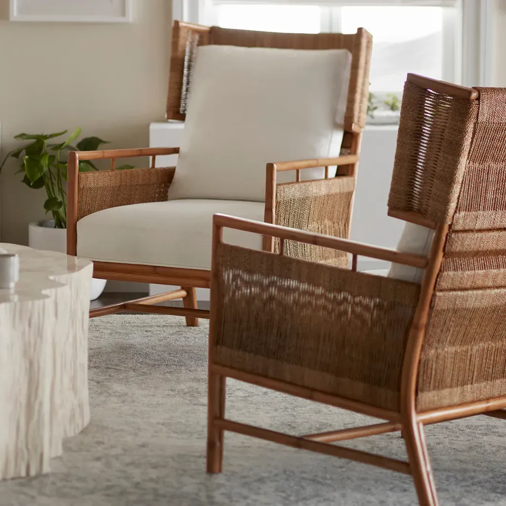 Owen Wing Chair - Off White, Rattan
