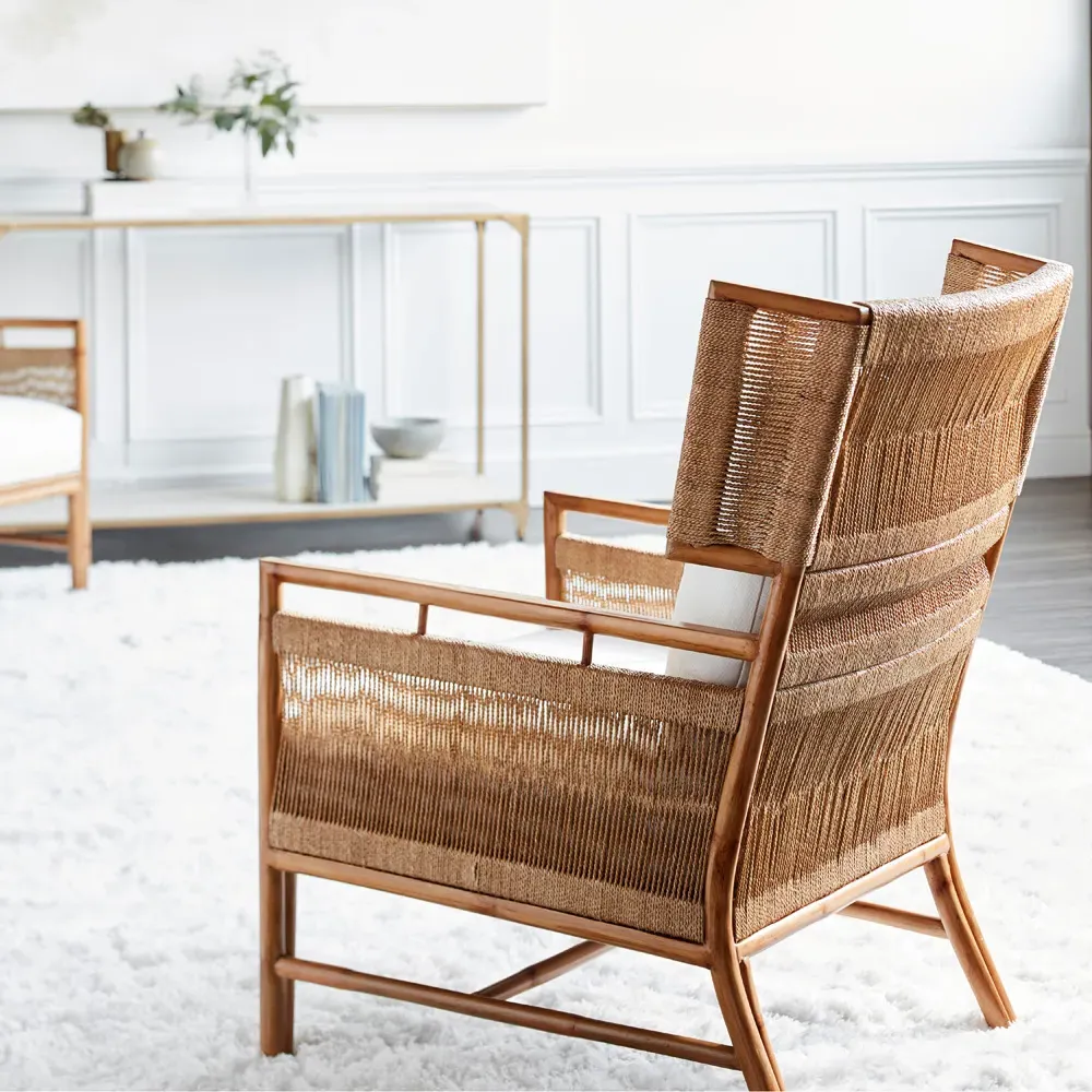 Owen Wing Chair - Off White, Rattan