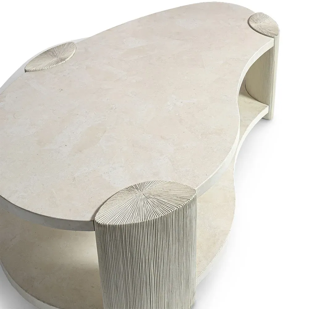 Palma Agate Stone Coffee Table - White, Hardwood