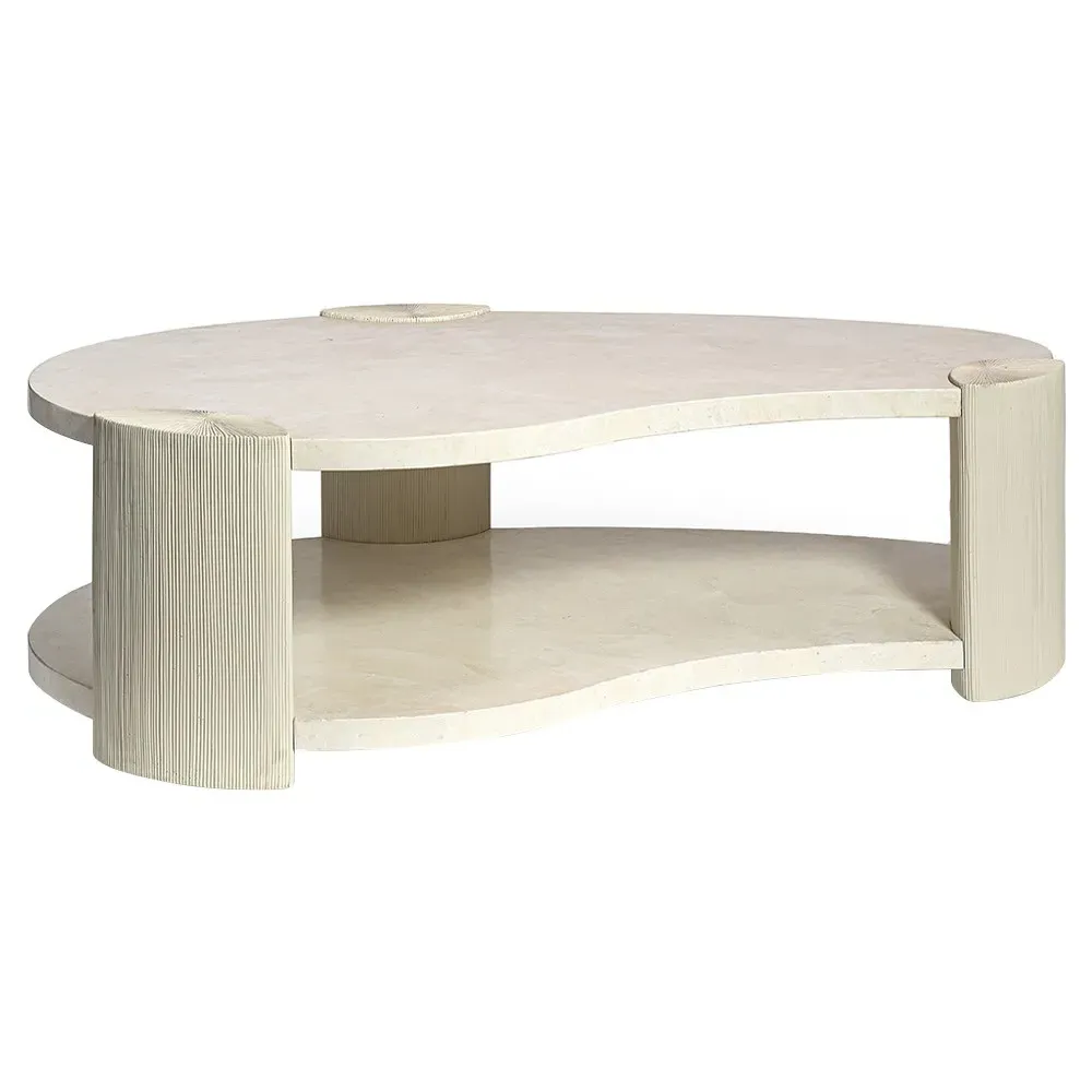 Palma Agate Stone Coffee Table - White, Hardwood
