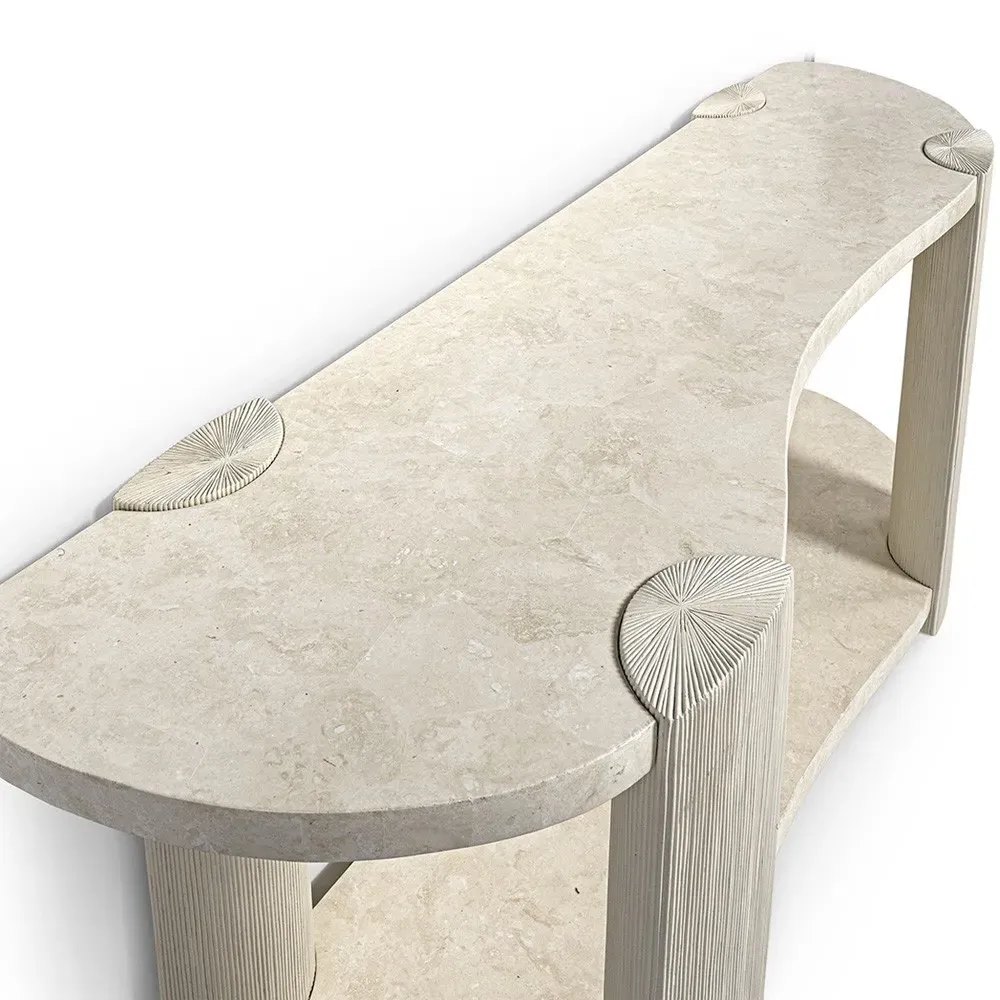 Palma Agate Stone Console Table - White, Hardwood