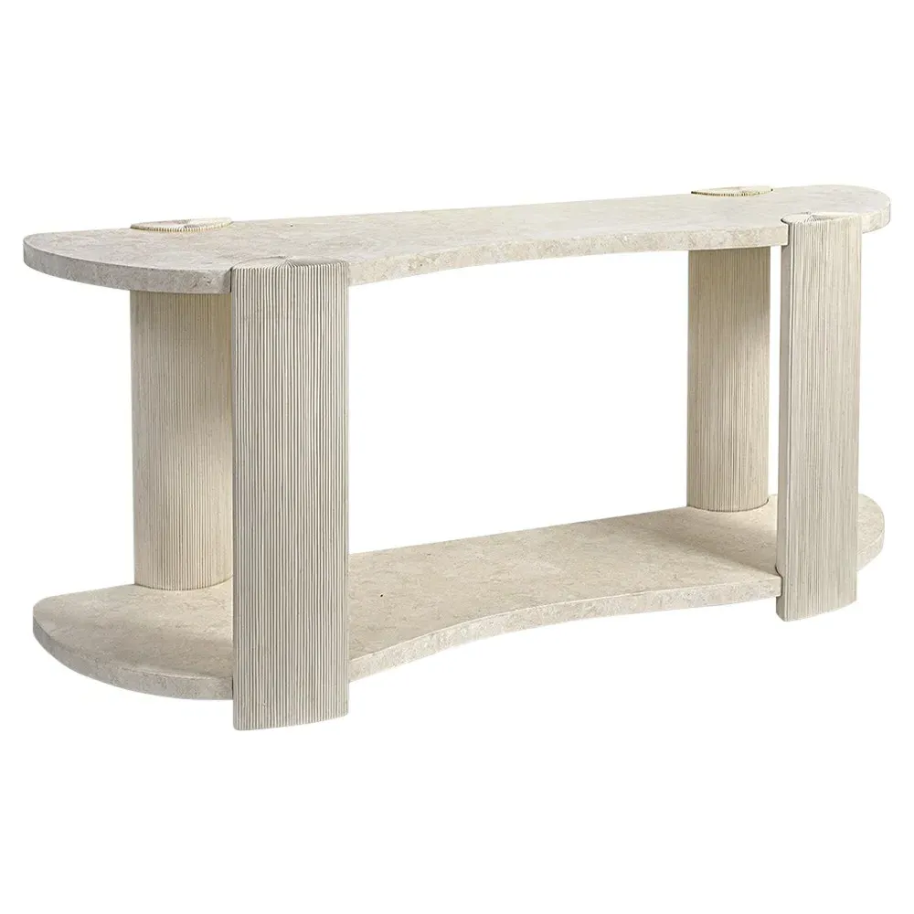Palma Agate Stone Console Table - White, Hardwood