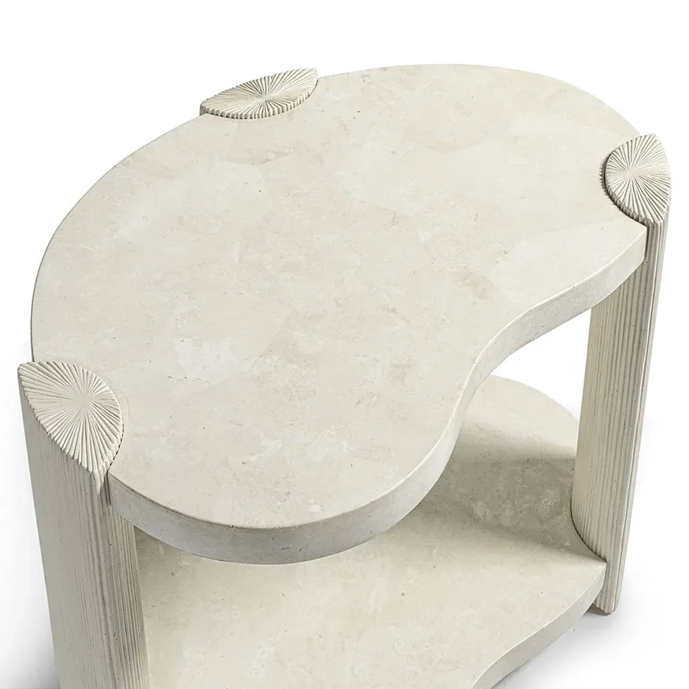 Palma Agate Stone Side Table - White, Hardwood