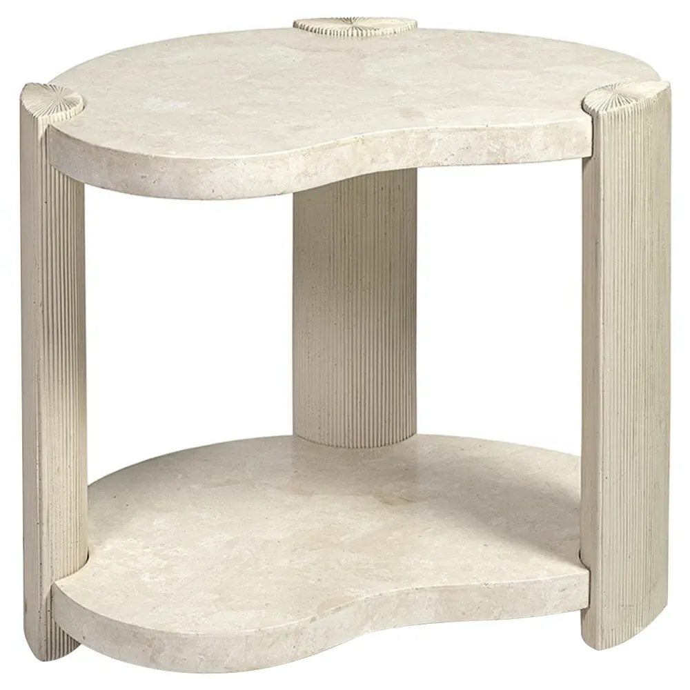 Palma Agate Stone Side Table - White, Hardwood image