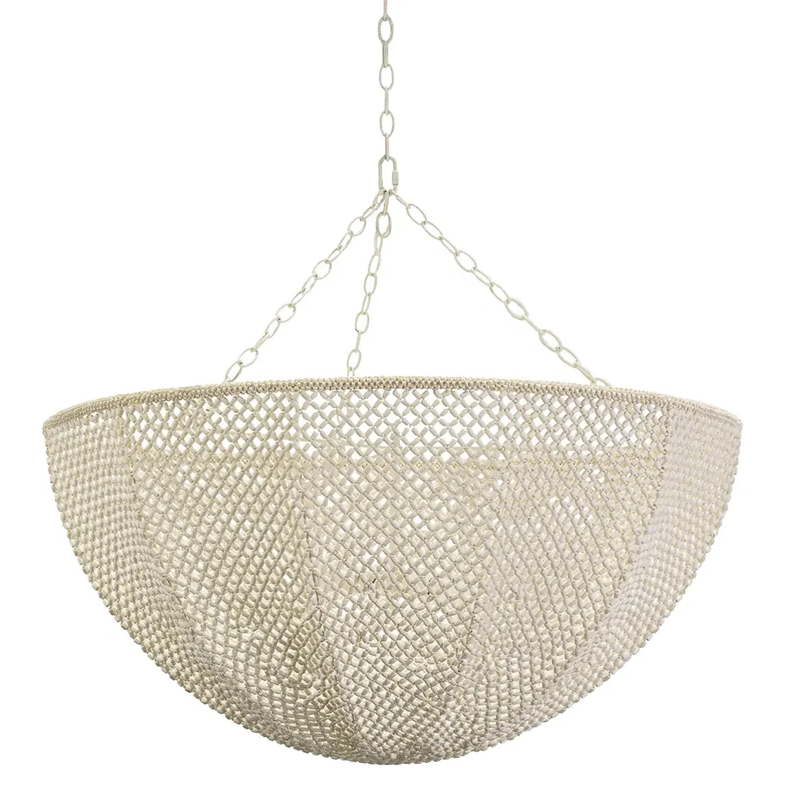 Quinn Inverted Dome Chandelier - White, Wood Coco Beaded