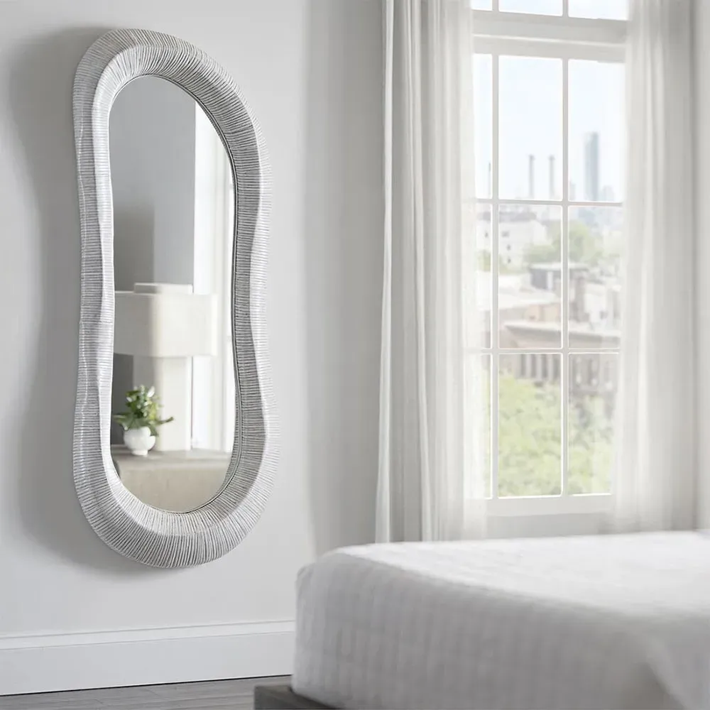 Ravenna Full Length Floor Mirror - Whitewash, Rattan