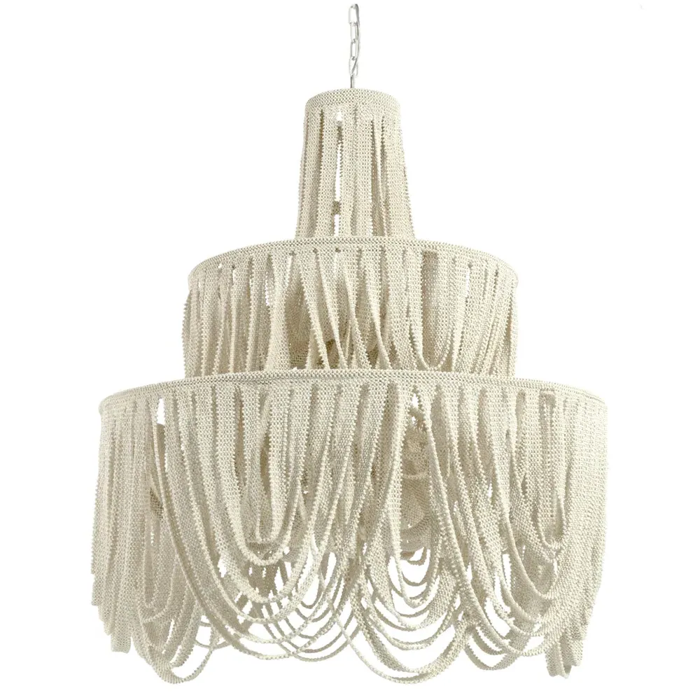 Selita 2 Tier Coco Beaded Chandelier - White, Metal