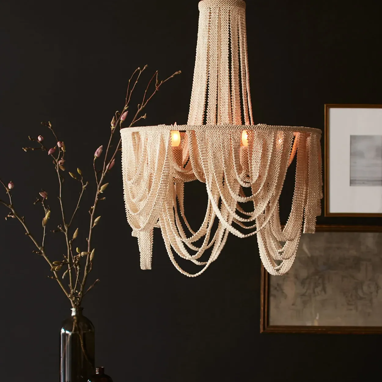 Selita Coco Beaded Chandelier - White, Steel