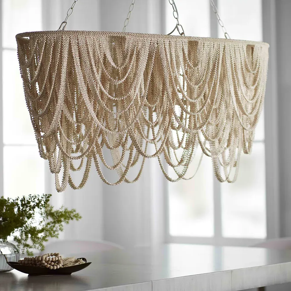 Selita Oval Coco Beads Chandelier - Cream, Metal
